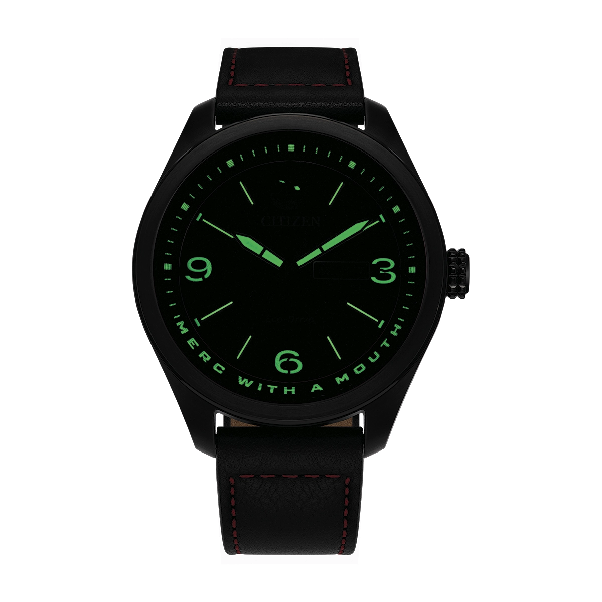 Reloj Citizen análogo, para Hombre, tablero redondo color negro, estilo index + arábigo, pulso cuero color negro, calendario