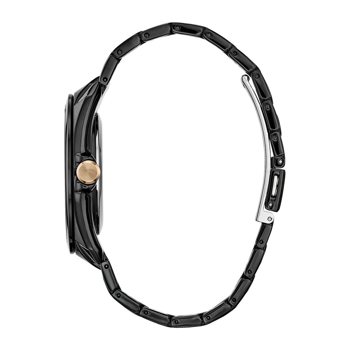 Reloj Citizen análogo, para Hombre, tablero redondo color negro, estilo index, pulso acero color negro, calendario