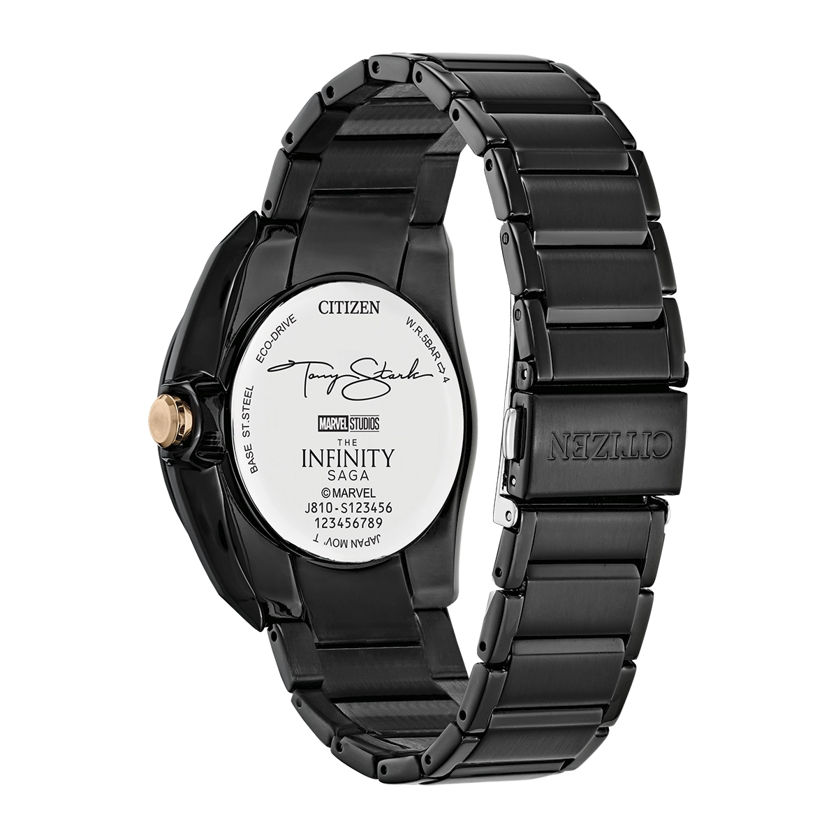 Reloj Citizen análogo, para Hombre, tablero redondo color negro, estilo index, pulso acero color negro, calendario