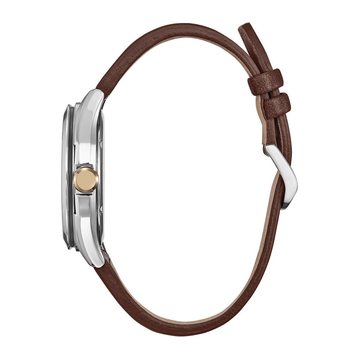Reloj Citizen análogo, para Hombre, tablero redondo color multi, estilo arábigos, pulso cuero color café, calendario