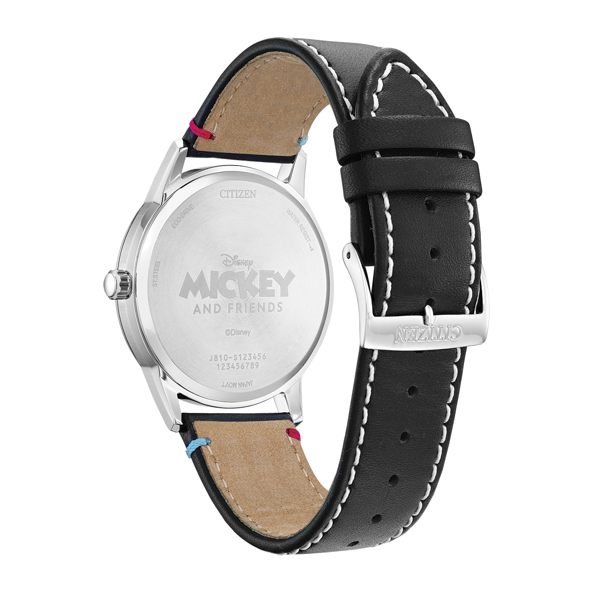 Reloj Citizen análogo, Unisex, tablero redondo color multi, estilo arábigos, pulso cuero color negro, calendario