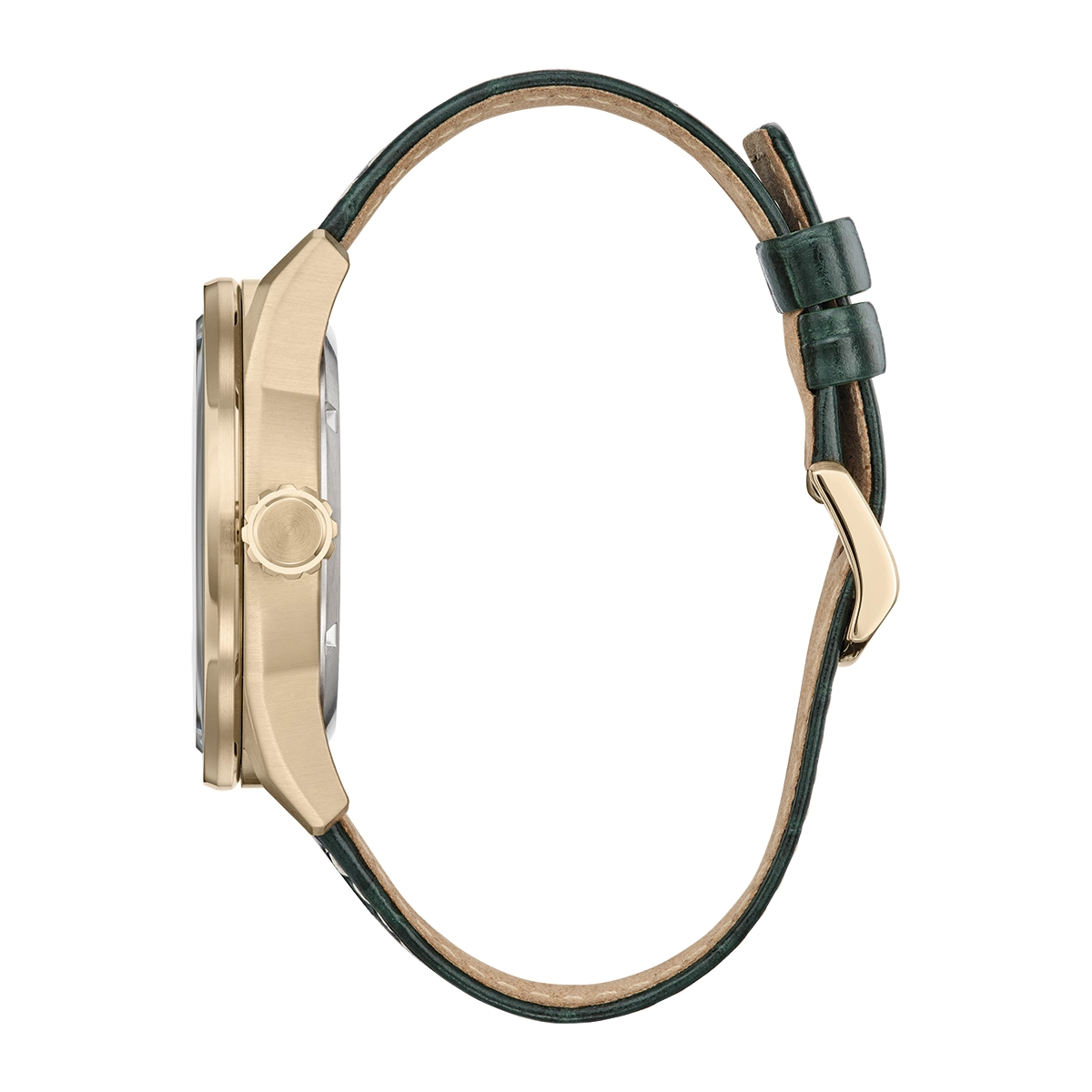 Reloj Citizen análogo, para Hombre, tablero redondo color verde, estilo index + arábigo, pulso cuero color verde, calendario