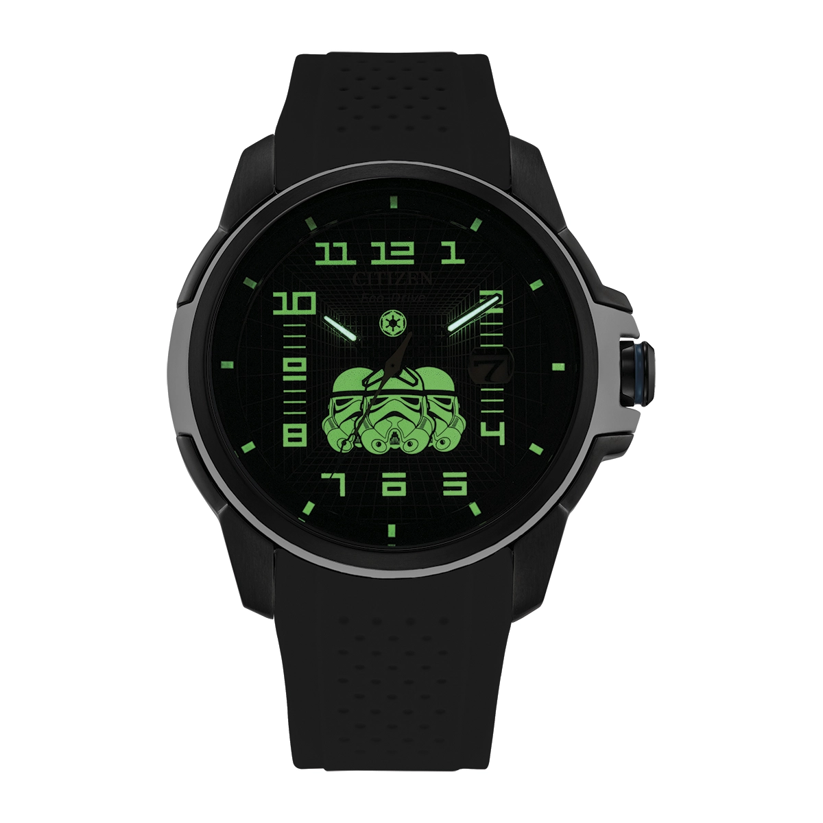 Reloj Citizen análogo, para Hombre, tablero redondo color negro, estilo arábigos, pulso silicona color negro, calendario