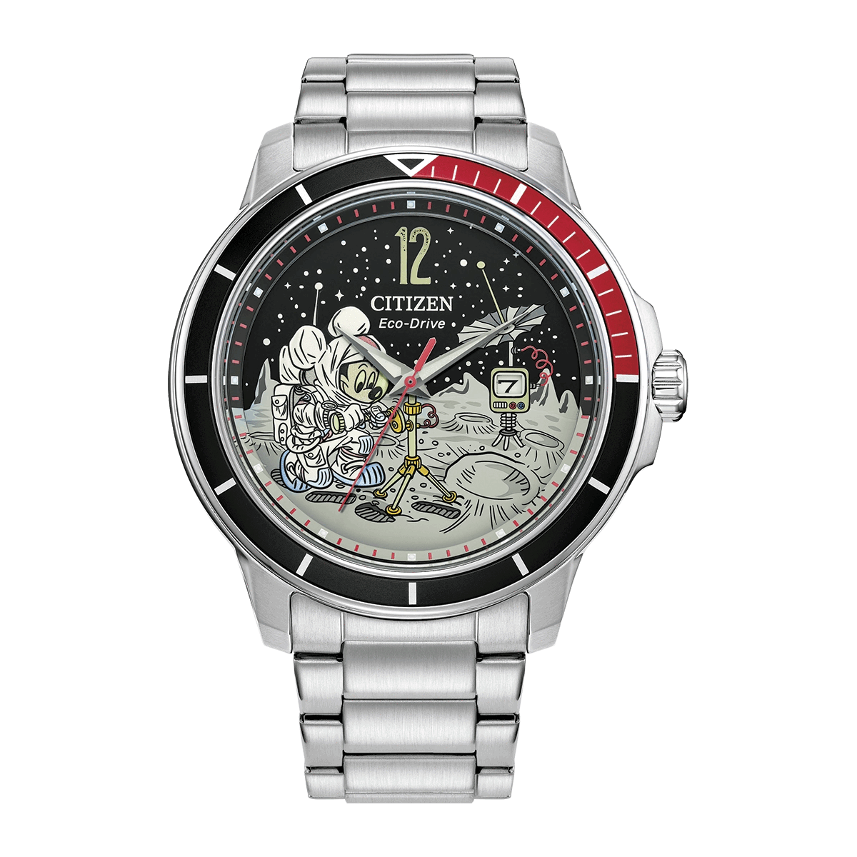Reloj Citizen análogo, para Hombre, tablero redondo colores plateado y negro, estilo puntos + arábigo, pulso acero color plateado, calendario