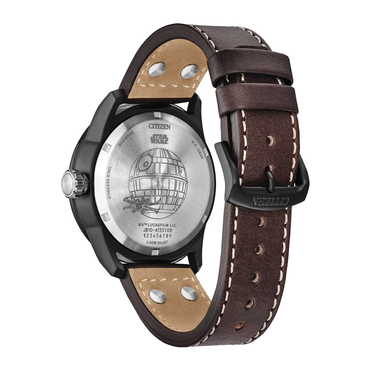 Reloj Citizen análogo, para Hombre, tablero redondo colores negro y verde, estilo puntos, pulso cuero color café, calendario