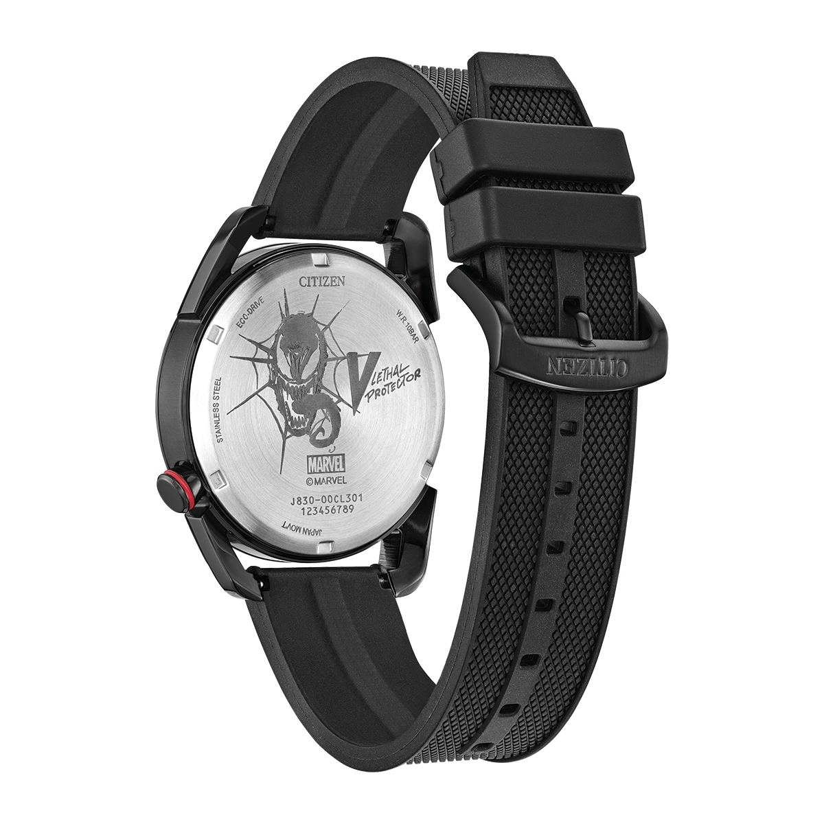 Reloj Citizen análogo, para Hombre, tablero redondo colores negro y azul, estilo index + arábigo, pulso silicona color negro
