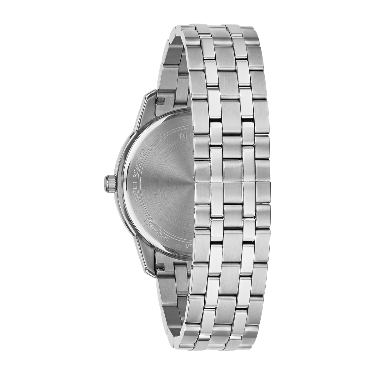Reloj Bulova análogo, para Hombre, tablero redondo colores azul y plateado, estilo index, pulso acero color plateado, calendario