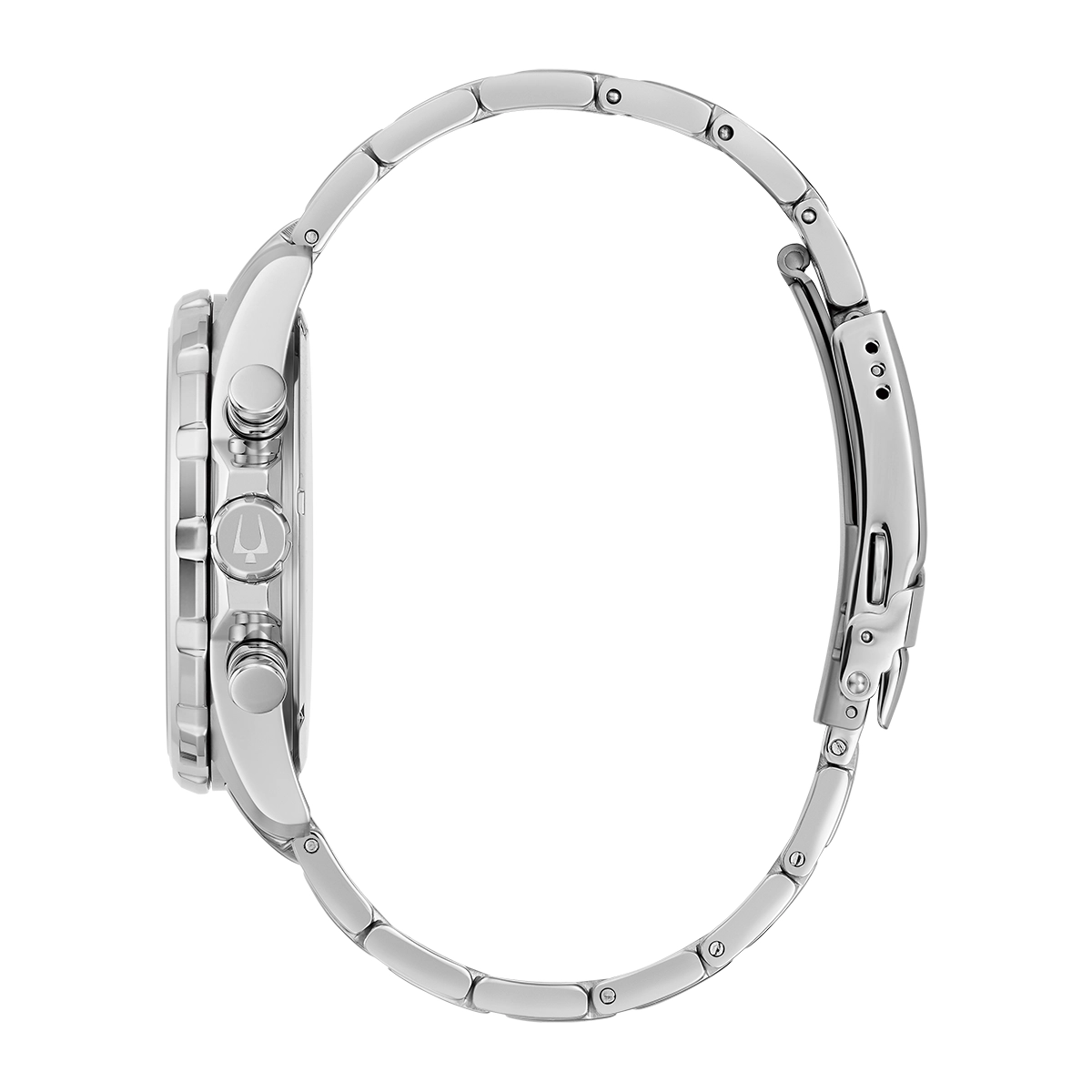 Reloj Bulova análogo, para Hombre, tablero redondo colores naranja y blanco, estilo index, pulso acero color plateado, calendario, cronografo