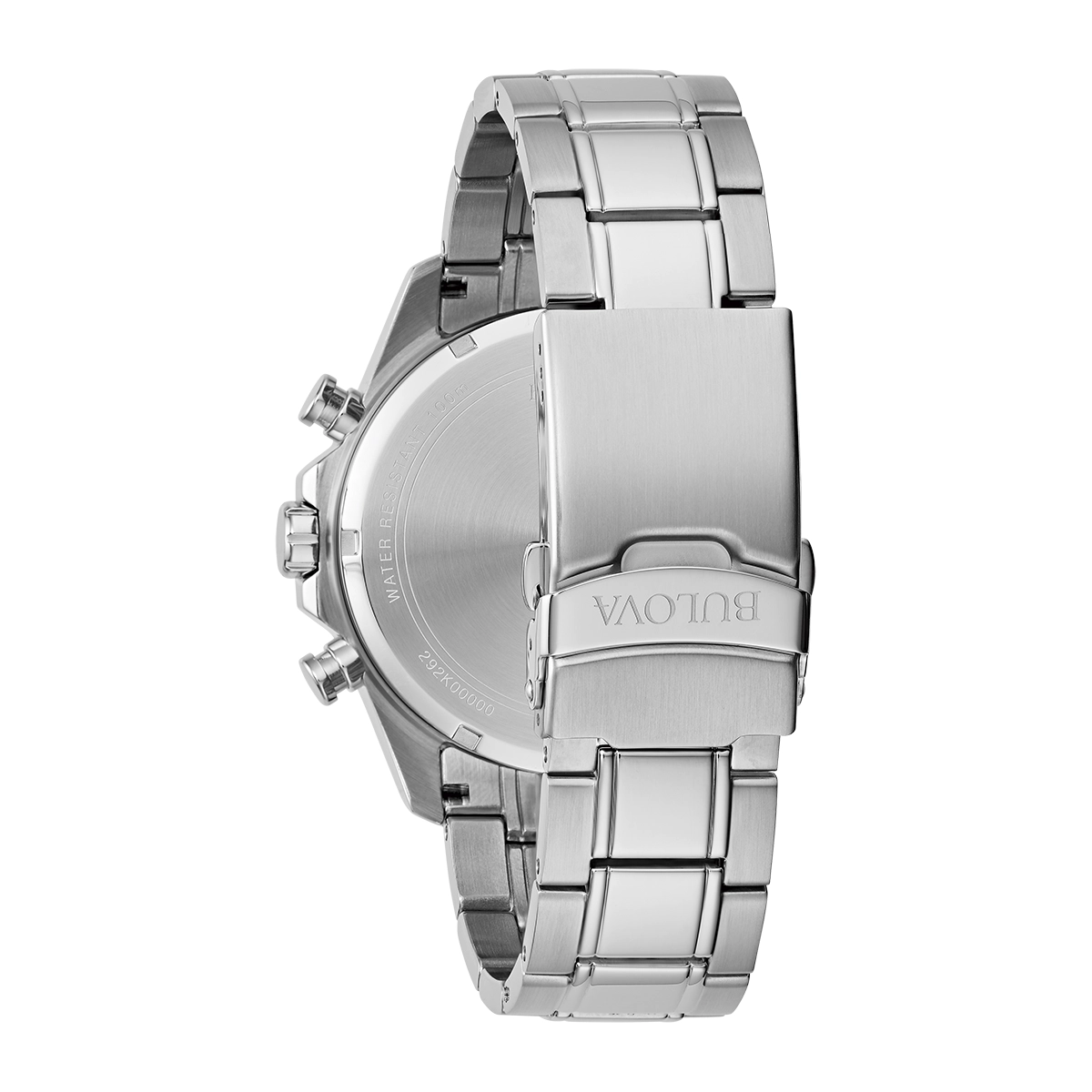 Reloj Bulova análogo, para Hombre, tablero redondo colores naranja y blanco, estilo index, pulso acero color plateado, calendario, cronografo