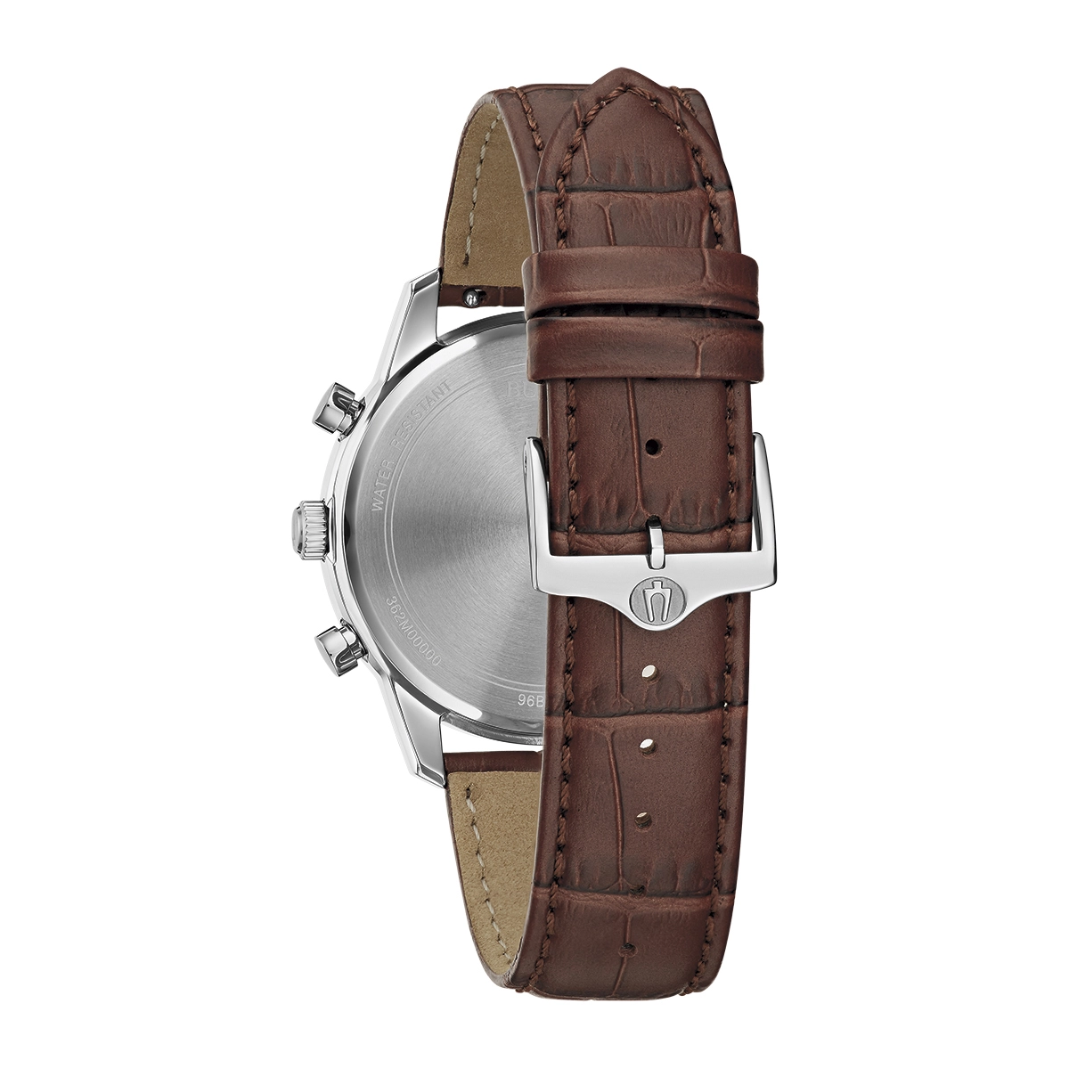 Reloj Bulova análogo, para Hombre, tablero redondo color azul, estilo index, pulso cuero color café, calendario, cronografo