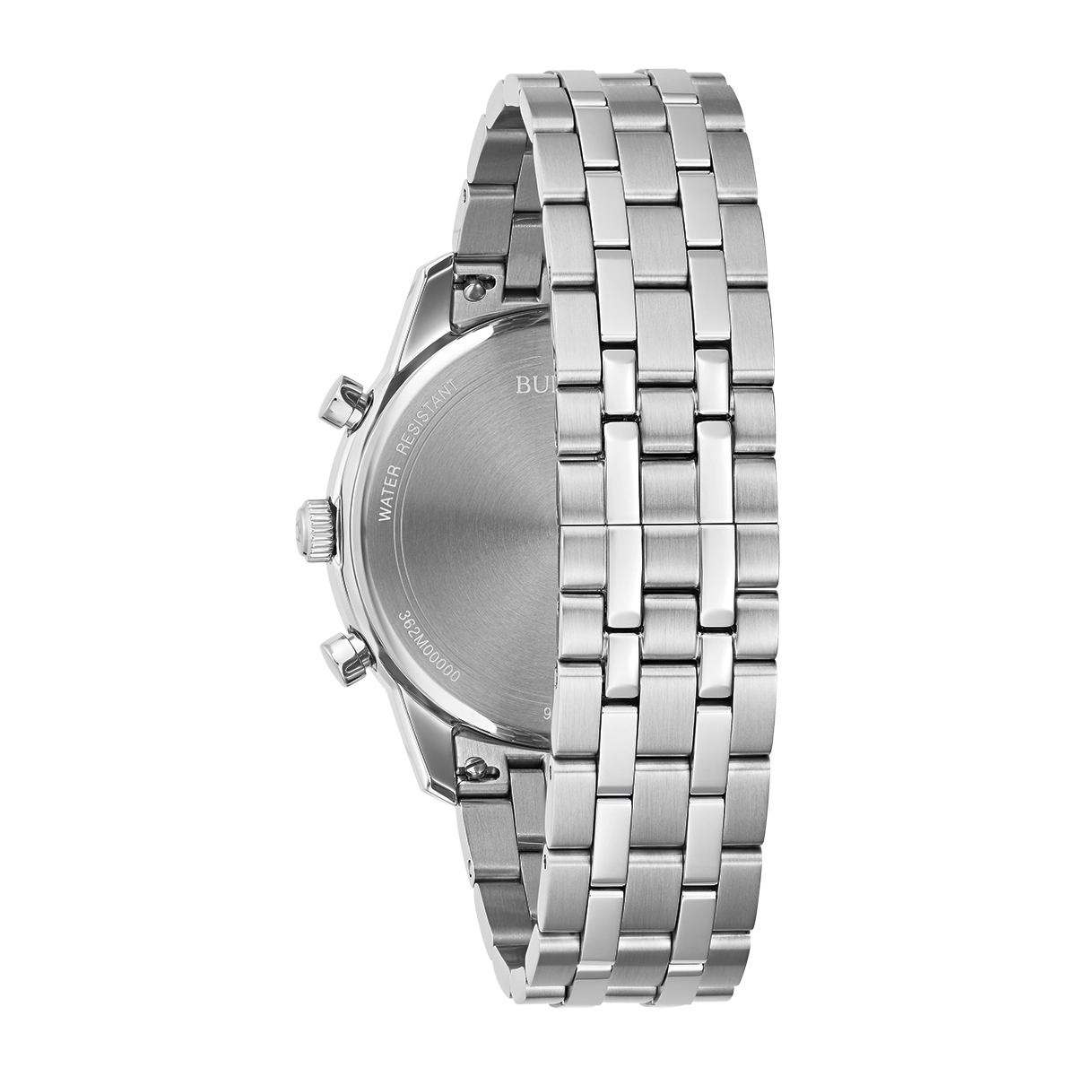 Reloj Bulova análogo, para Hombre, tablero redondo colores plateado y azul, estilo index, pulso acero color plateado, calendario, cronografo