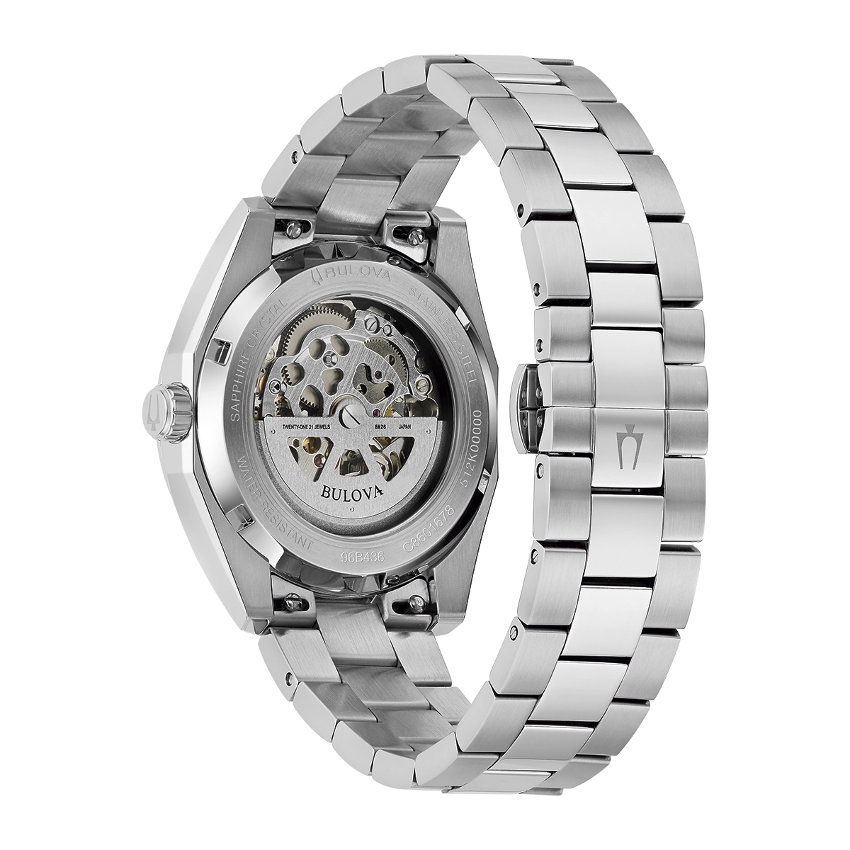 Reloj Bulova análogo, para Hombre, tablero redondo color azul, estilo index, pulso acero color plateado, calendario