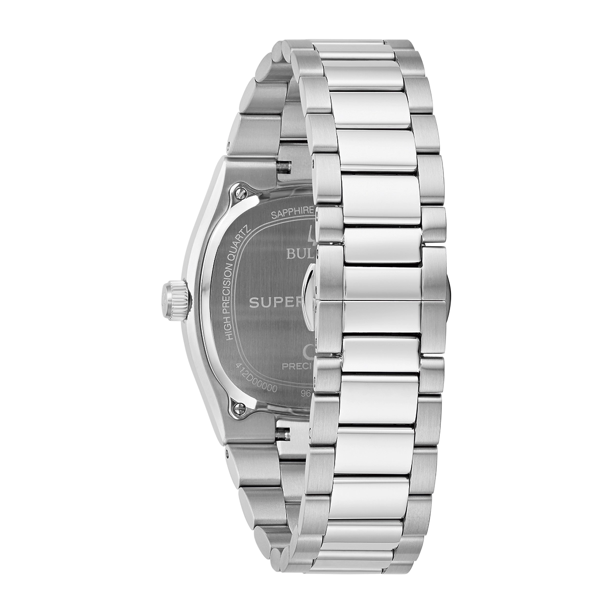 Reloj Bulova análogo, para Hombre, tablero cuadrado color azul, estilo index, pulso acero color plateado, calendario