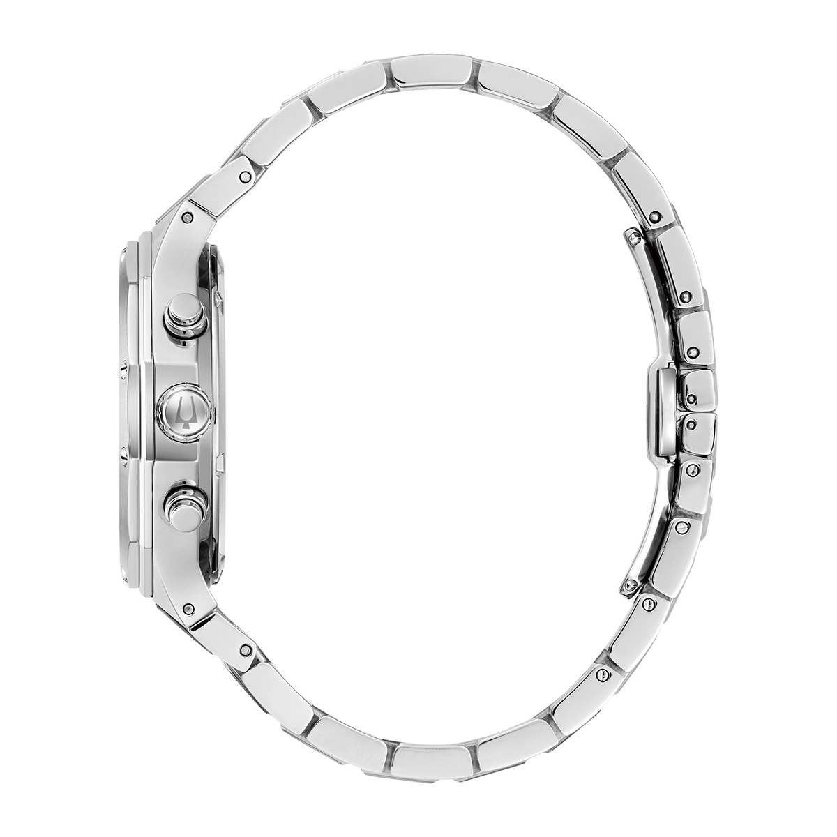Reloj Bulova análogo, para Hombre, tablero redondo colores gris, negro y plateado, estilo index, pulso acero color plateado, calendario, cronografo