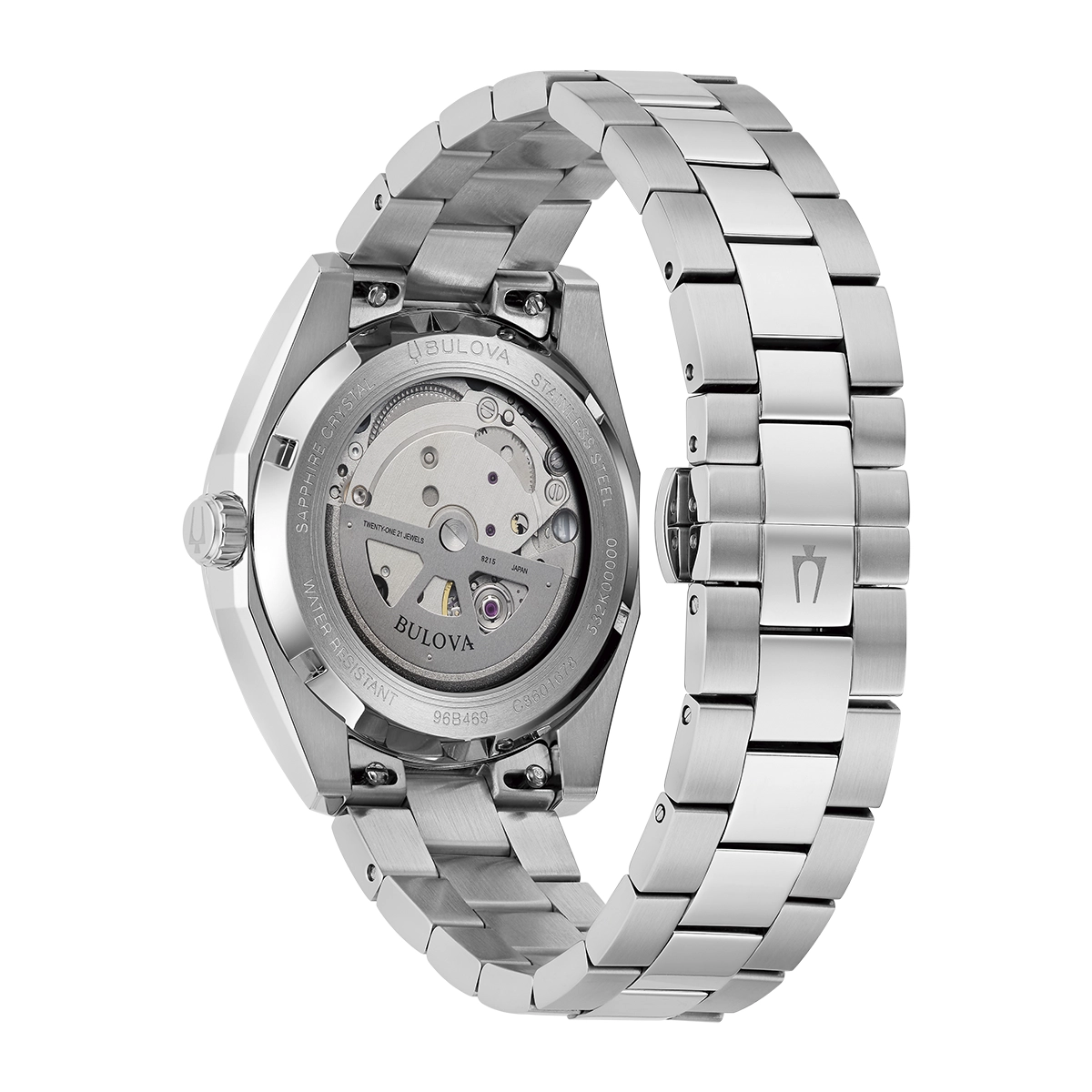 Reloj Bulova análogo, para Hombre, tablero redondo color azul, estilo index, pulso acero color plateado, calendario