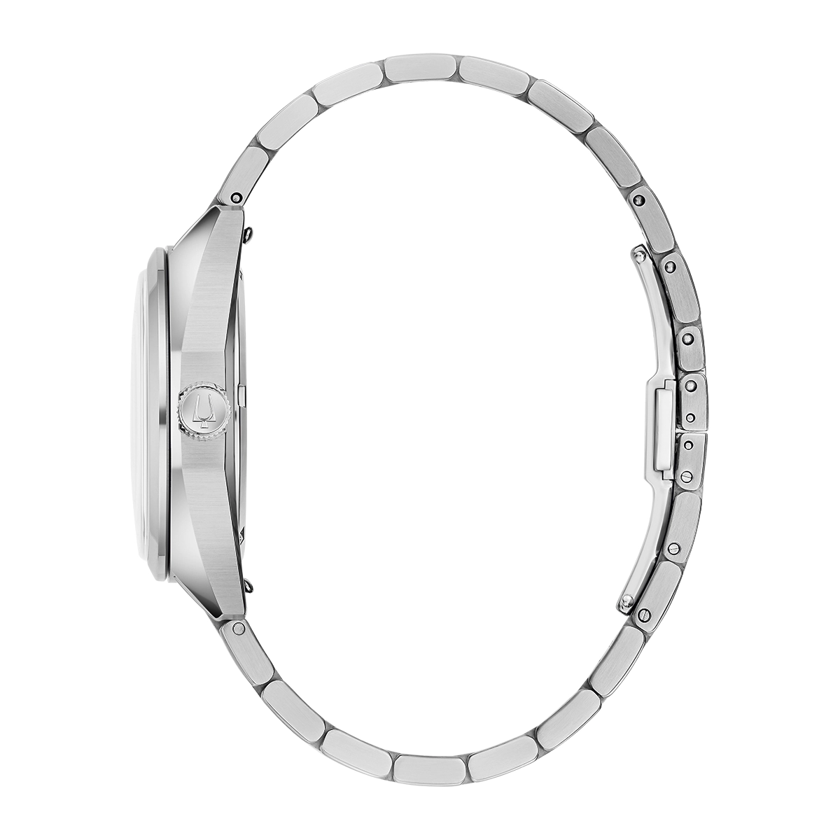 Reloj Bulova análogo, para Hombre, tablero redondo color plateado, estilo index, pulso acero color plateado, calendario