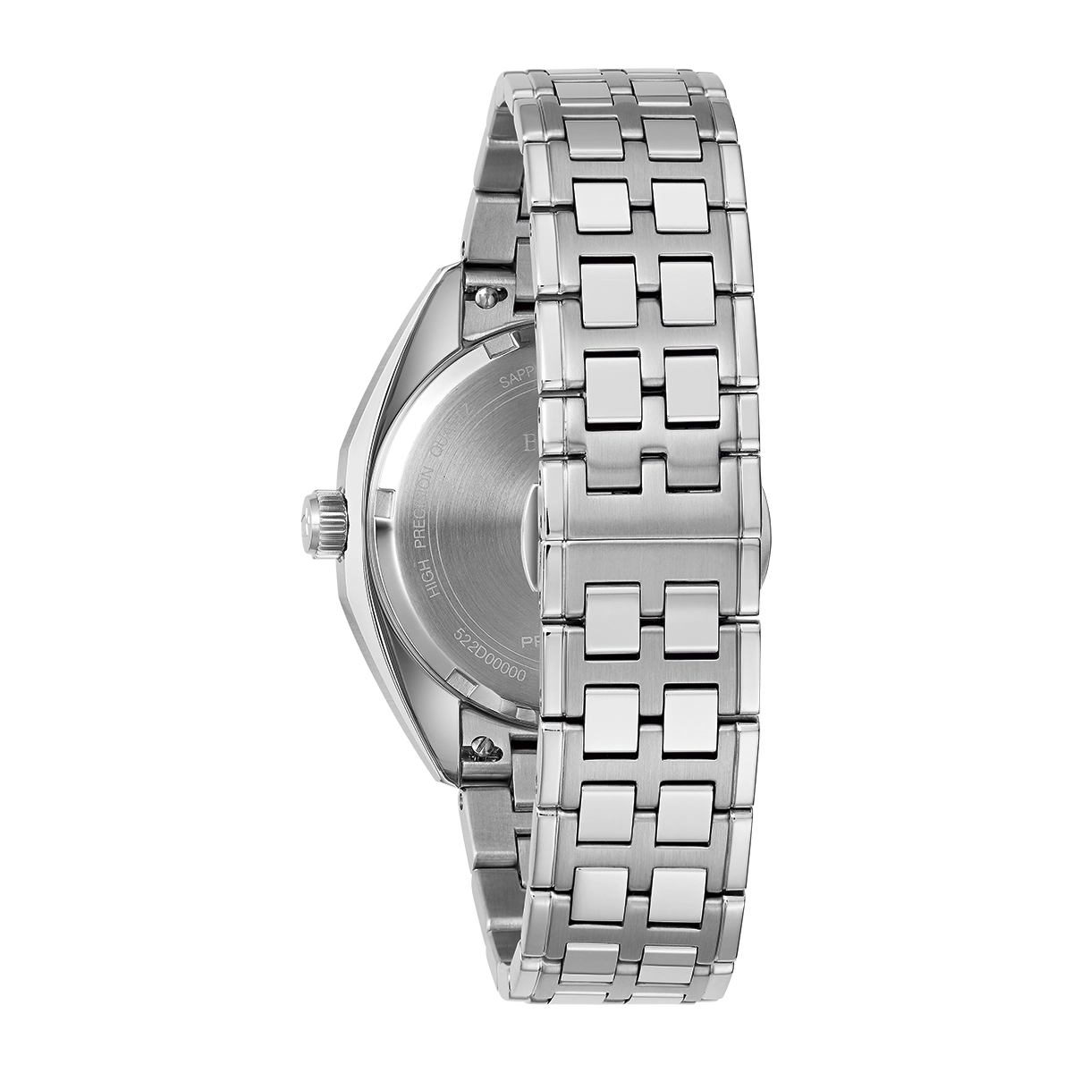 Reloj Bulova análogo, para Hombre, tablero redondo color plateado, estilo index, pulso acero color plateado, calendario
