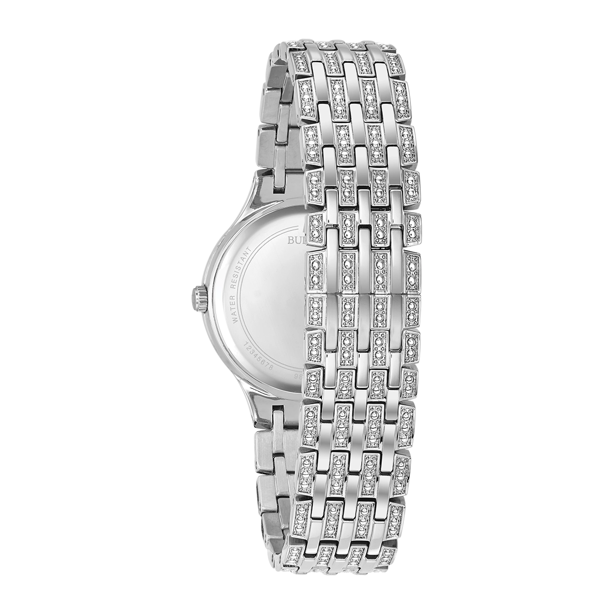 Reloj Bulova análogo, para Dama, tablero redondo color plateado, estilo index + romano, pulso acero color plateado