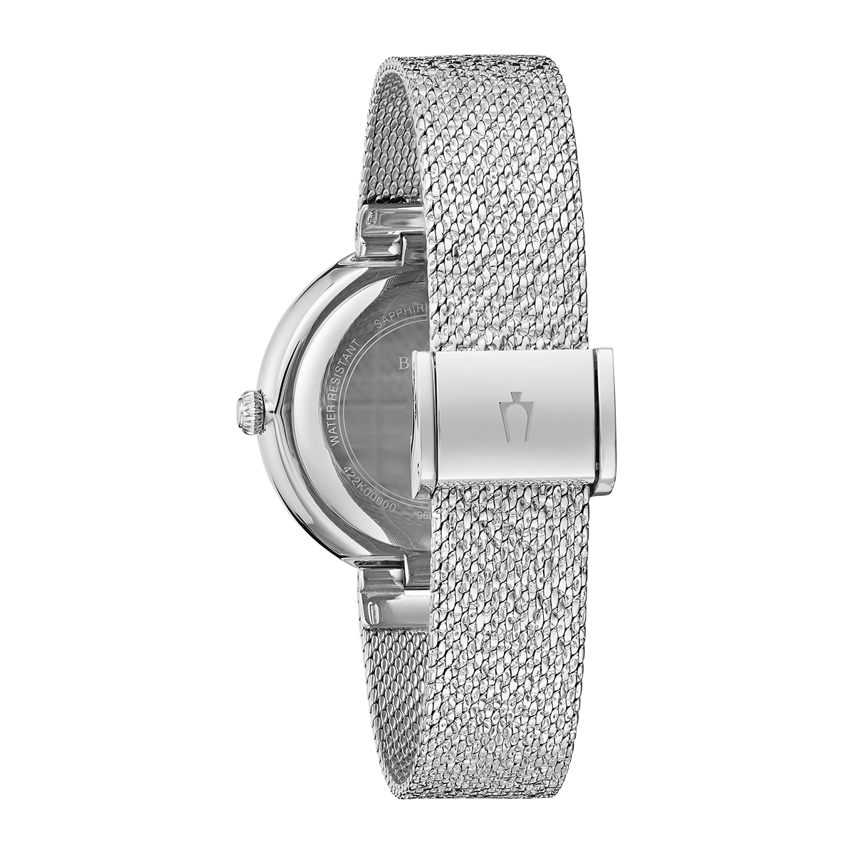 Reloj Bulova análogo, para Dama, tablero redondo color plateado, estilo puntos, pulso acero color plateado