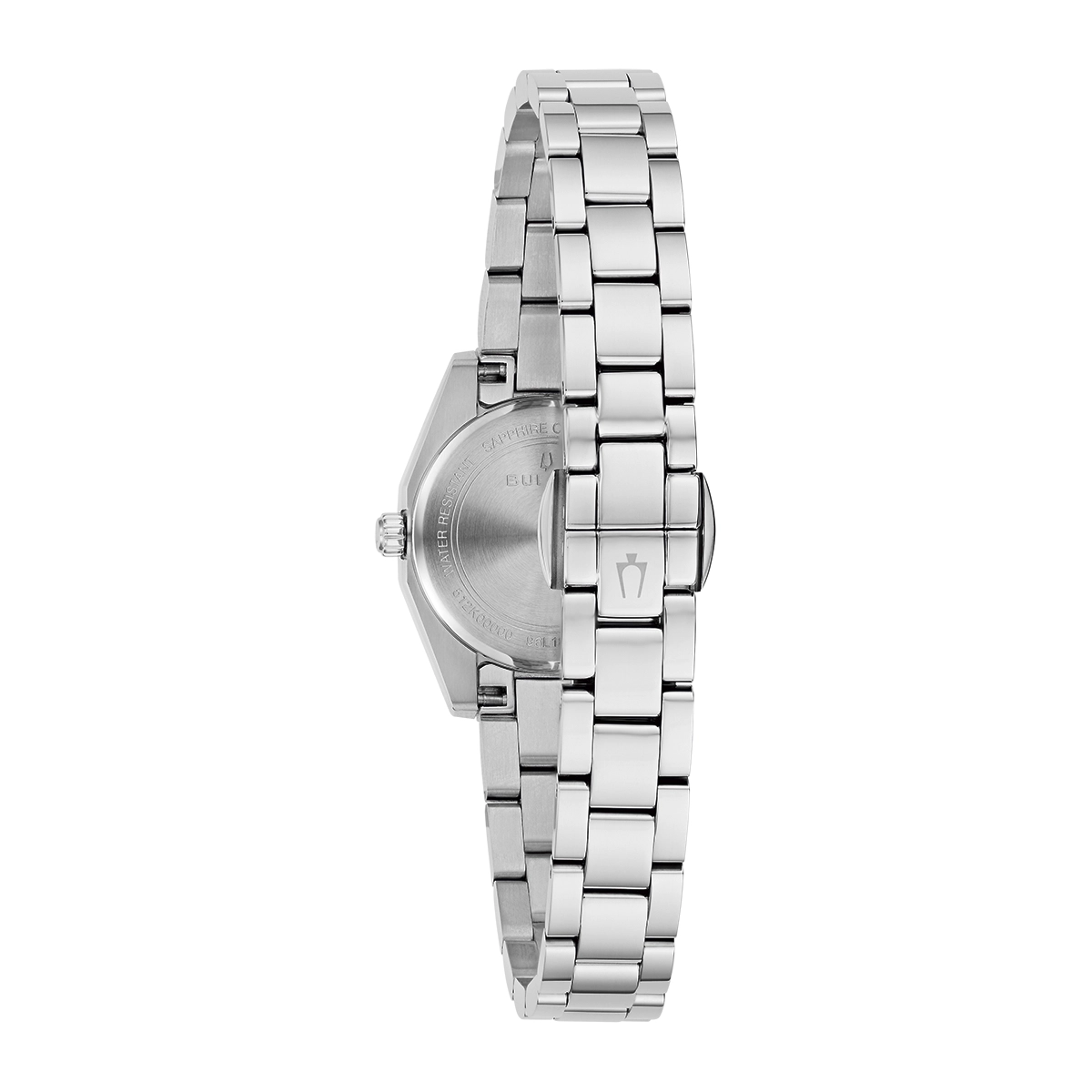 Reloj Bulova análogo, para Dama, tablero redondo color azul, estilo index, pulso acero color plateado