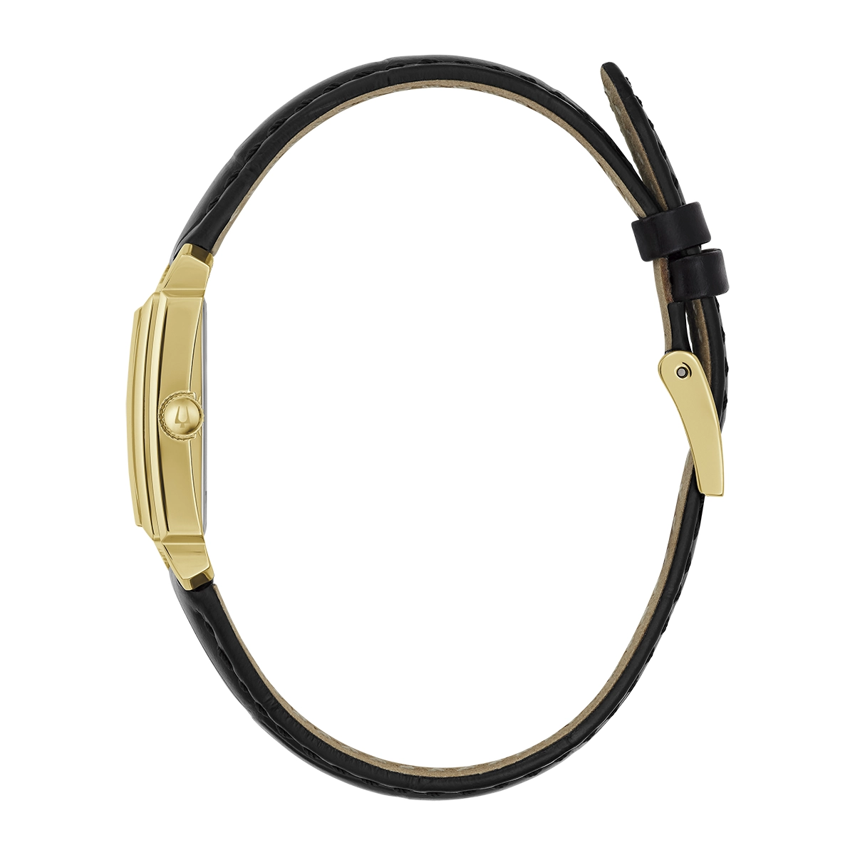 Reloj Bulova análogo, para Dama, tablero rectangular color blanco, estilo index, pulso cuero color negro