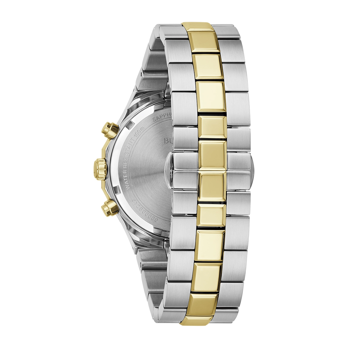 Reloj Bulova análogo, para Hombre, tablero redondo colores blanco y dorado, estilo index, pulso acero colores plateado y dorado, calendario, cronografo