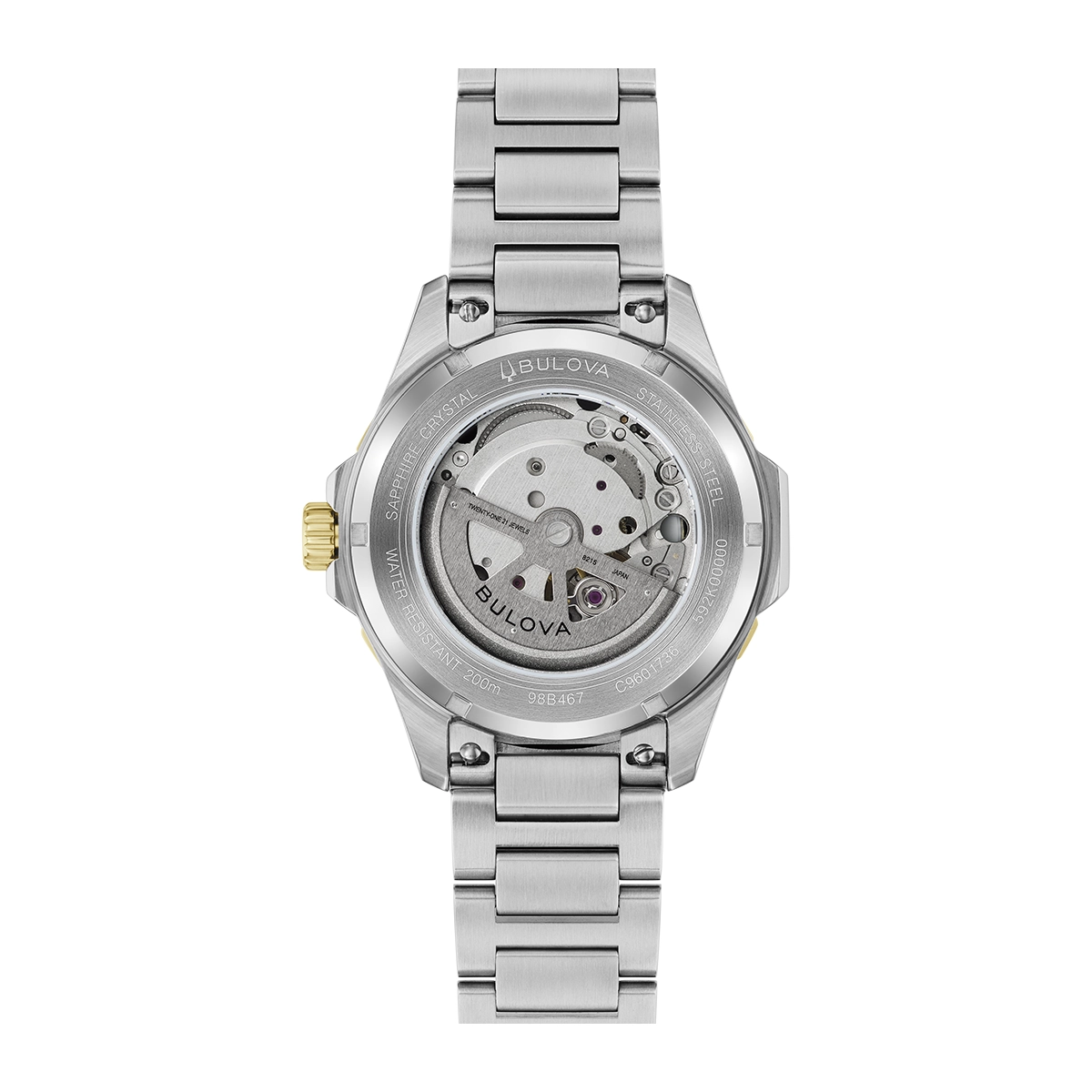 Reloj Bulova análogo, para Hombre, tablero redondo colores verde y blanco, estilo index, pulso acero colores plateado y dorado, calendario