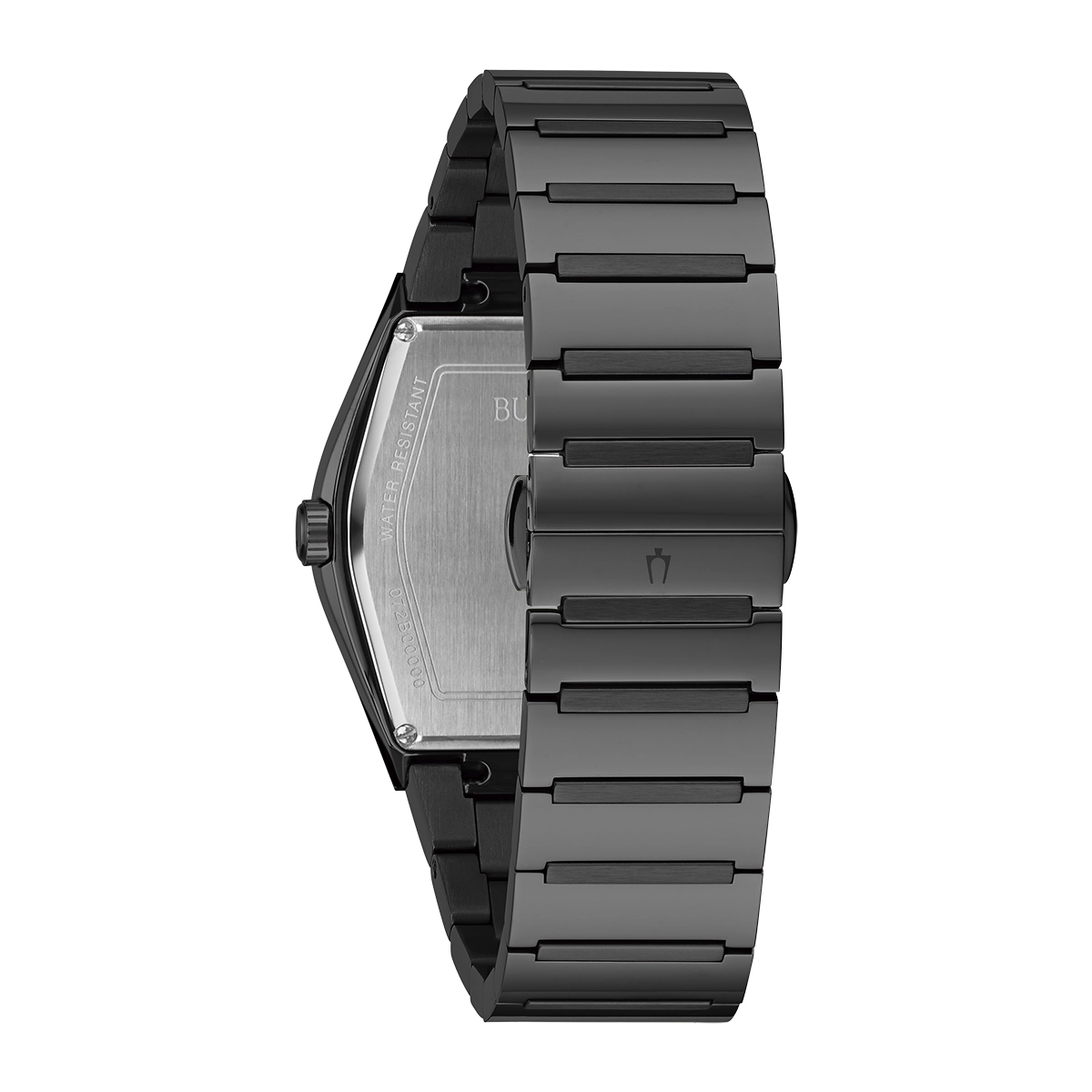 Reloj Bulova análogo, para Hombre, tablero rectangular color negro, estilo puntos, pulso acero color negro