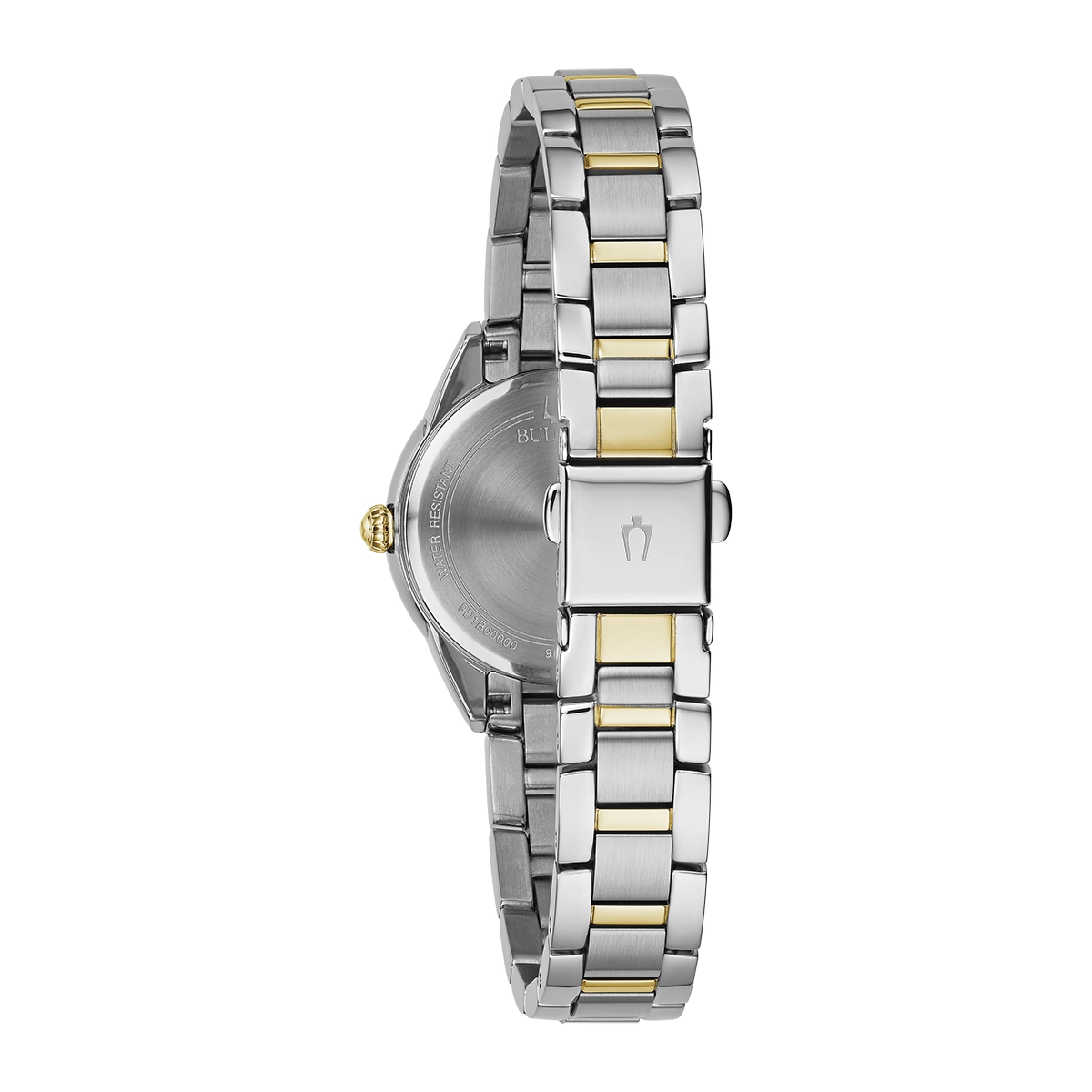 Reloj Bulova análogo, para Dama, tablero redondo colores plateado y dorado, estilo index, pulso acero colores plateado y dorado