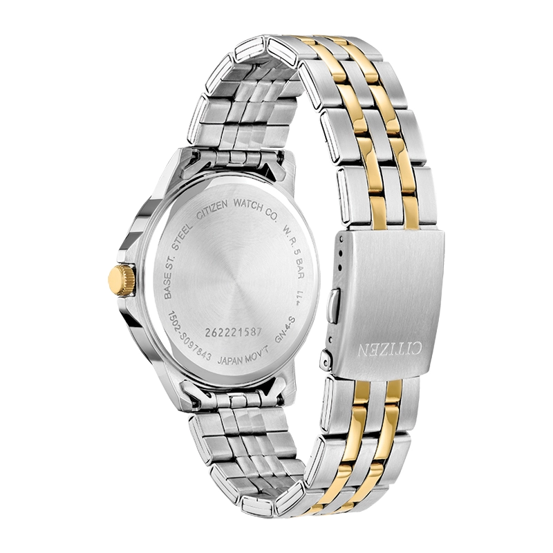 Reloj Citizen analogo, para Hombre, tablero redondo colores plateado y dorado, estilo index, pulso acero colores plateado y dorado, calendario