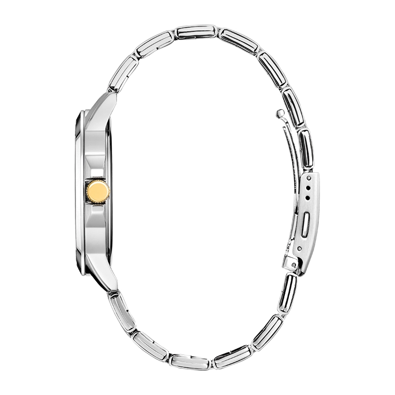 Reloj Citizen analogo, para Hombre, tablero redondo colores plateado y dorado, estilo index, pulso acero colores plateado y dorado, calendario
