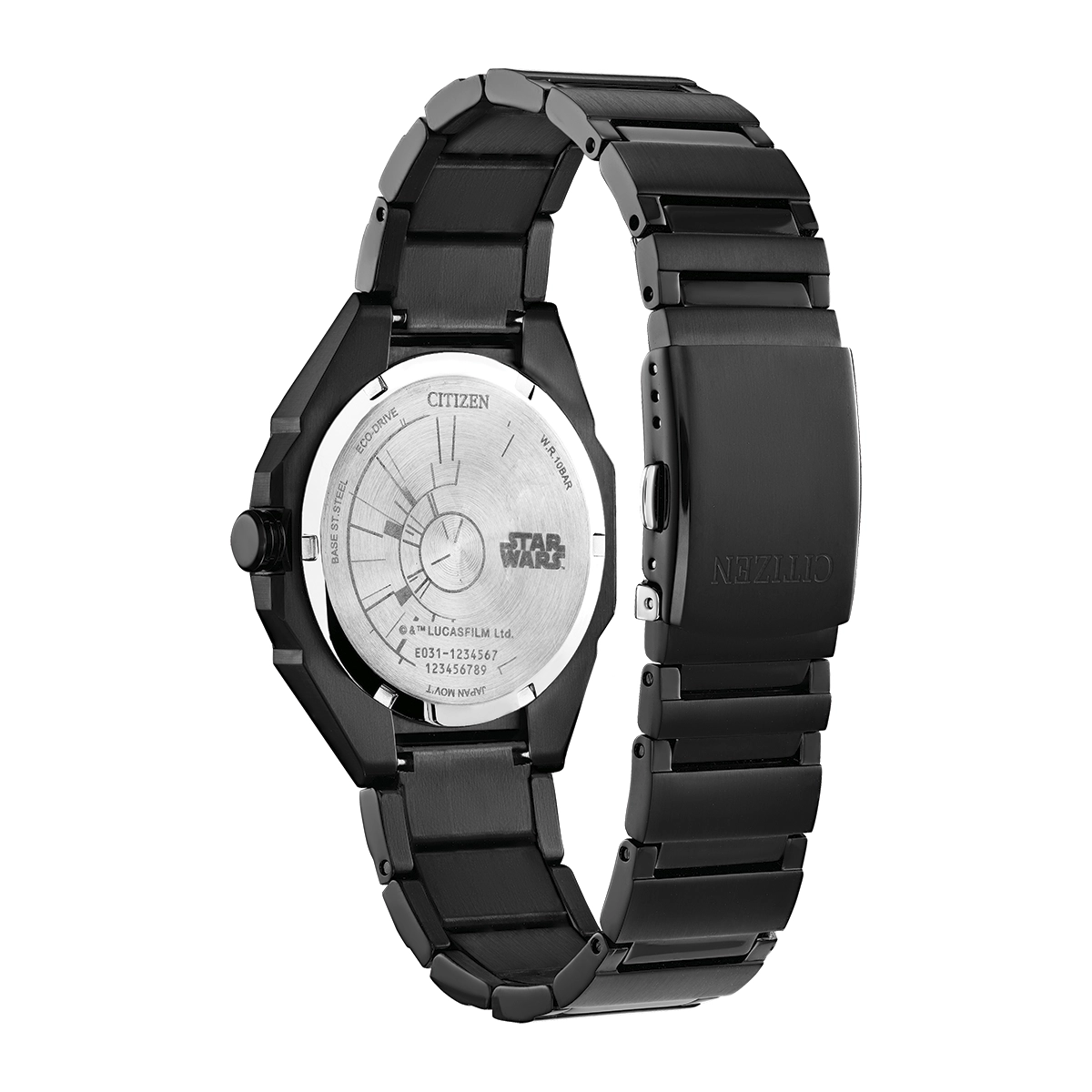 Reloj Citizen análogo, para Hombre, tablero redondo colores negro y blanco, estilo puntos + arábigo, pulso acero color negro