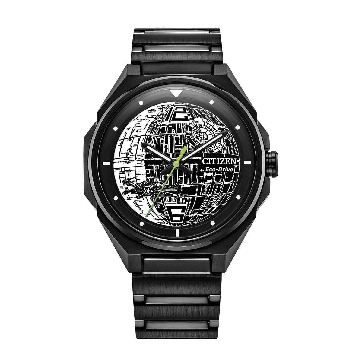Reloj Citizen análogo, para Hombre, tablero redondo colores negro y blanco, estilo puntos + arábigo, pulso acero color negro