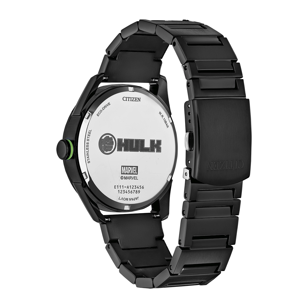 Reloj Citizen análogo, para Hombre, tablero redondo colores negro y verde, estilo arábigos, pulso acero color negro, calendario