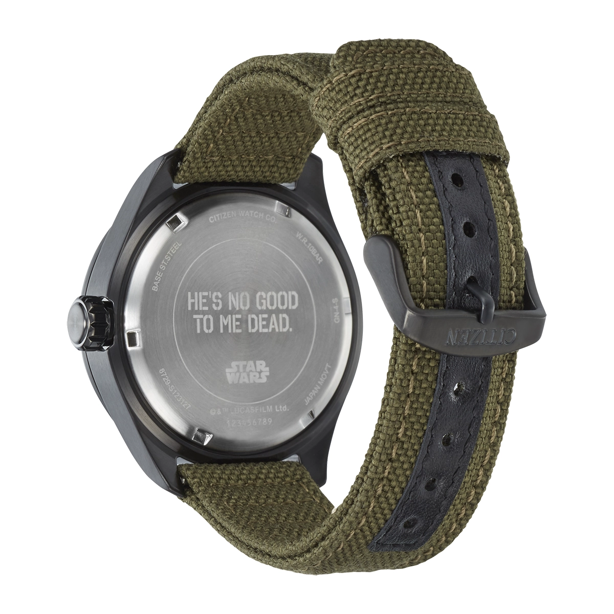 Reloj Citizen análogo, para Hombre, tablero redondo color negro, estilo arábigos, pulso lona color verde, calendario