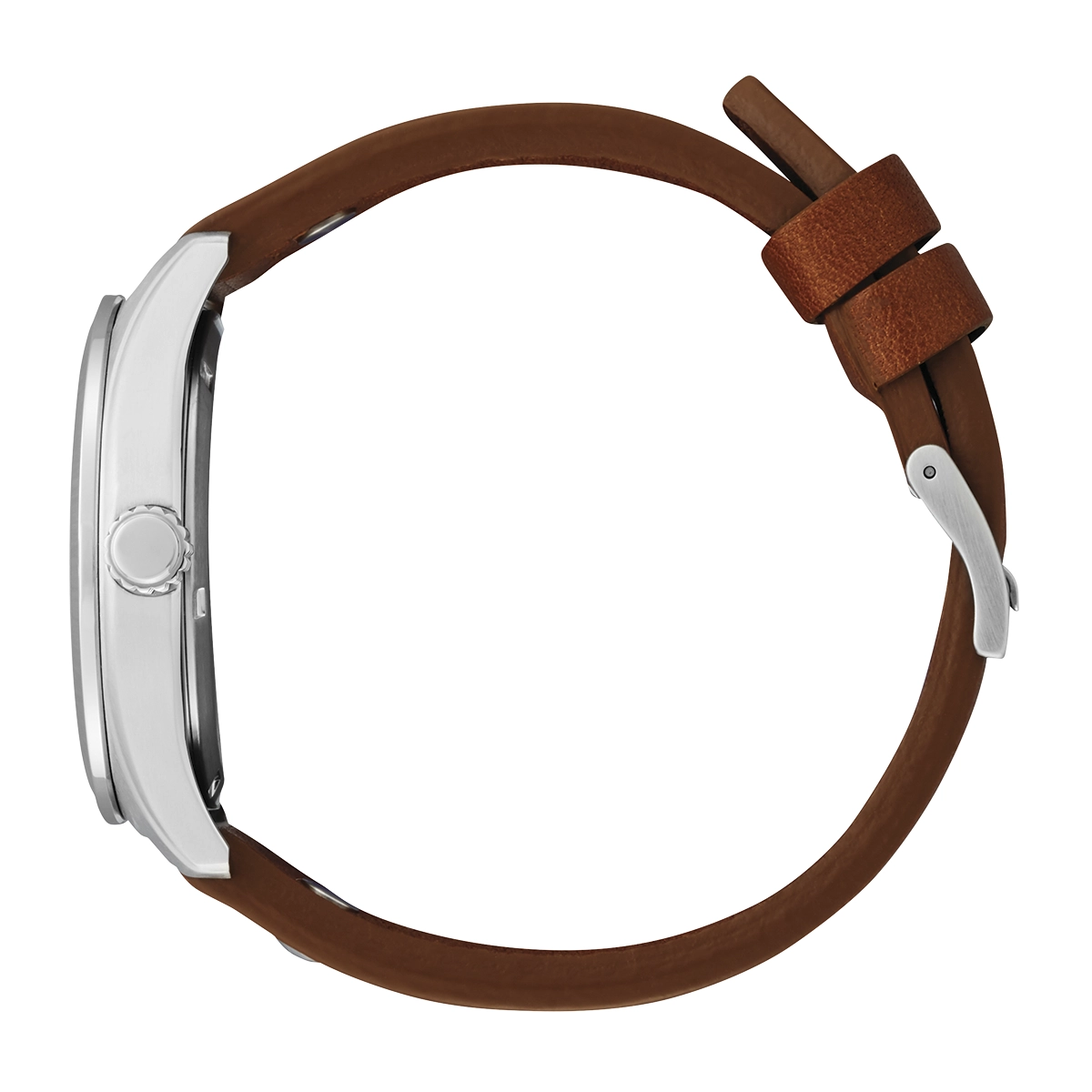 Reloj Citizen análogo, para Hombre, tablero redondo color blanco, estilo arábigos, pulso cuero color café, calendario