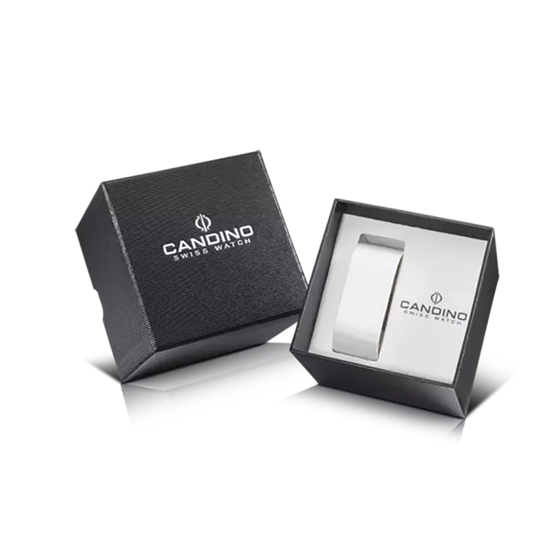 Reloj Candino analogo, para Hombre, tablero redondo colores negro y plateado, estilo index + arabigo, pulso silicona color negro, calendario, cronografo
