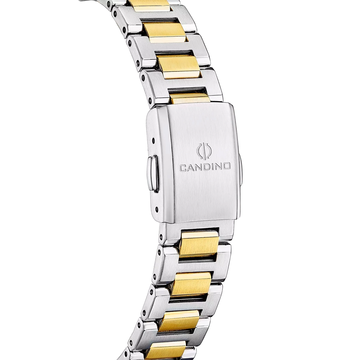 Reloj Candino analogo, para Dama, tablero redondo color rosado, estilo index + romano, pulso acero colores plateado y dorado