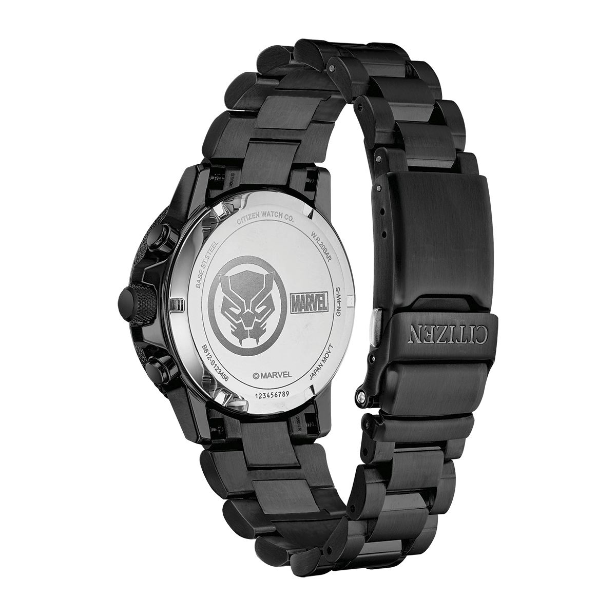 Reloj Citizen análogo, para Hombre, tablero redondo color negro, estilo index, pulso acero color negro, calendario, cronografo