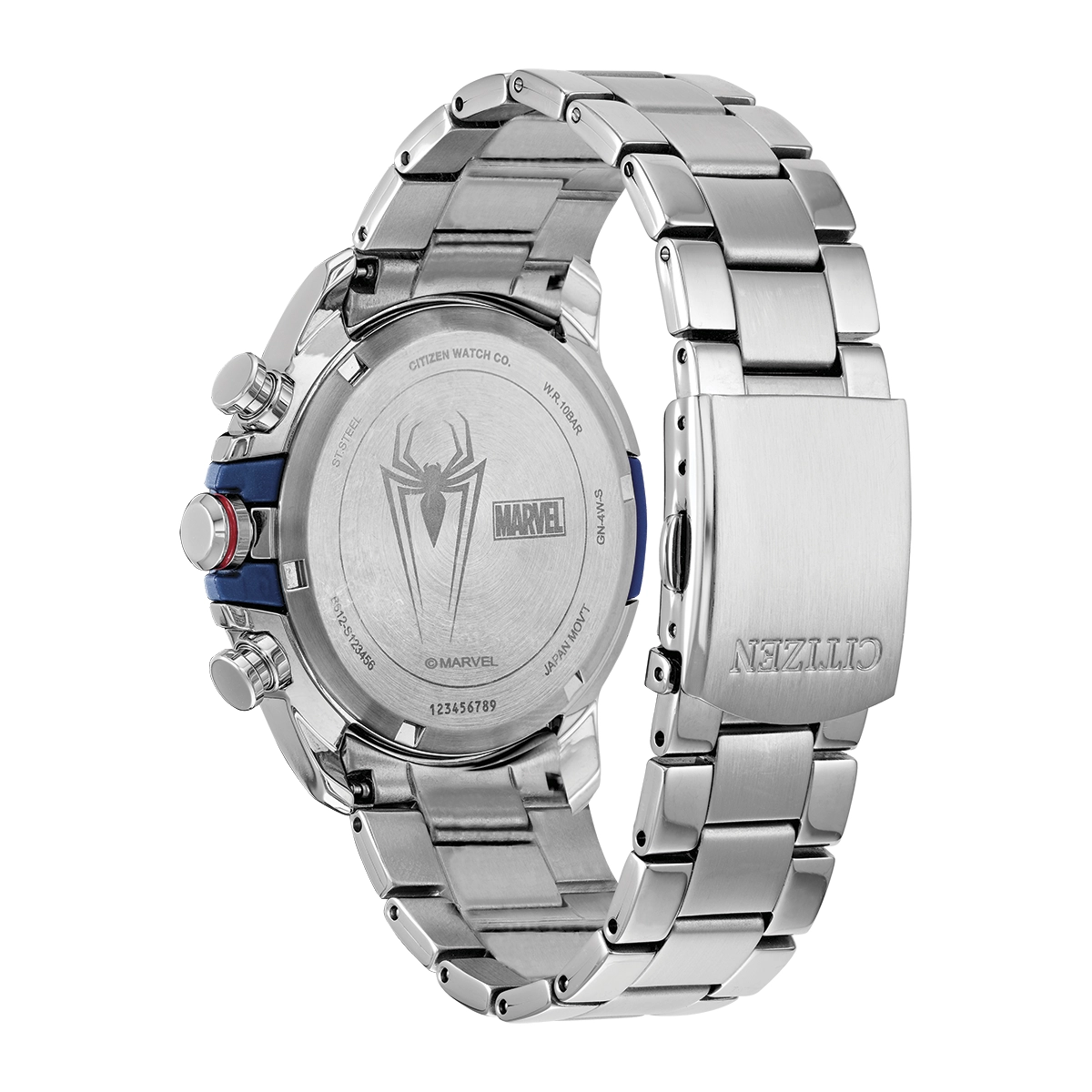 Reloj Citizen análogo, para Hombre, tablero redondo color azul, estilo index, pulso acero color plateado, calendario, cronografo