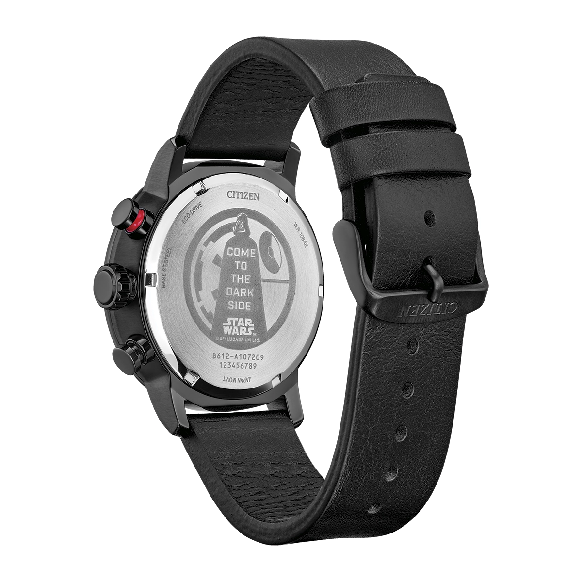 Reloj Citizen análogo, para Hombre, tablero redondo color negro, estilo index, pulso cuero color negro, calendario, cronografo
