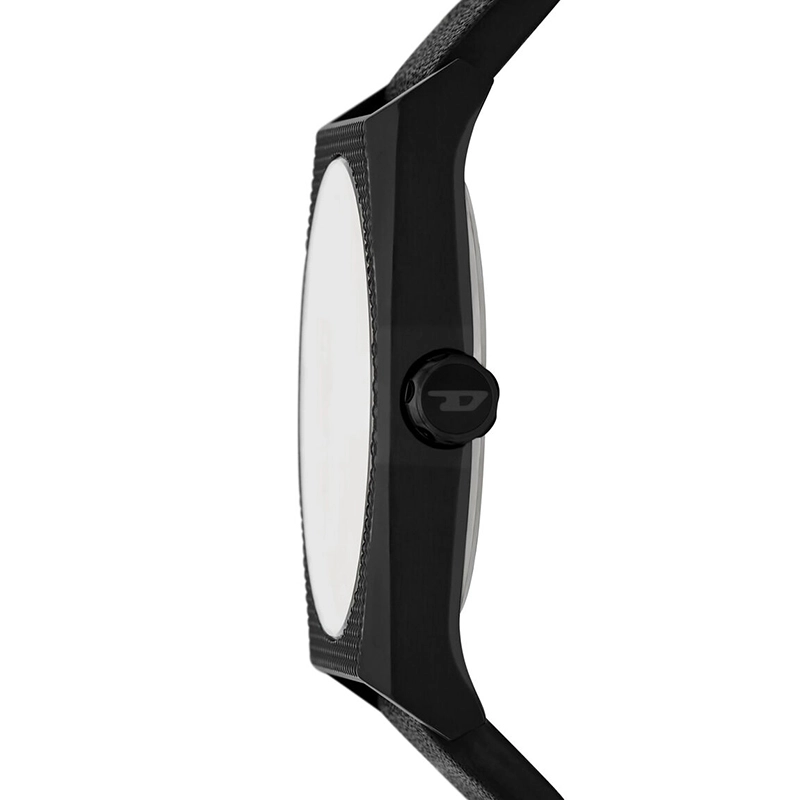 Reloj Diesel analogo, para Hombre, tablero redondo color negro, estilo index + arabigo, pulso cuero color negro