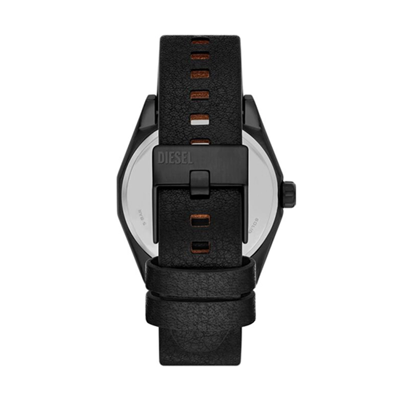 Reloj Diesel analogo, para Hombre, tablero redondo color negro, estilo index + arabigo, pulso cuero color negro