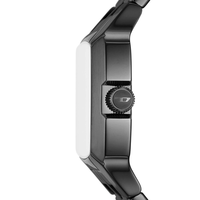 Reloj Diesel analogo, para Hombre, tablero cuadrado color gris, estilo index + arabigo, pulso acero color gris