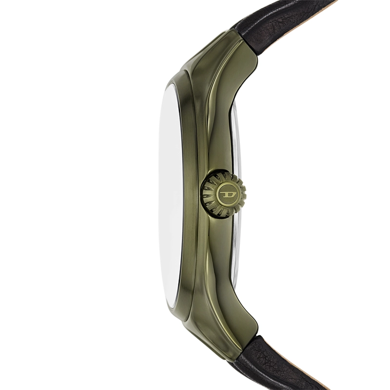 Reloj Diesel analogo, para Hombre, tablero redondo color verde, estilo index, pulso cuero color negro