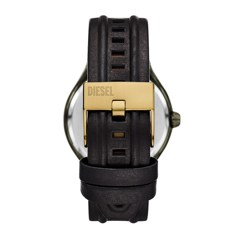 Reloj Diesel analogo, para Hombre, tablero redondo color verde, estilo index, pulso cuero color negro