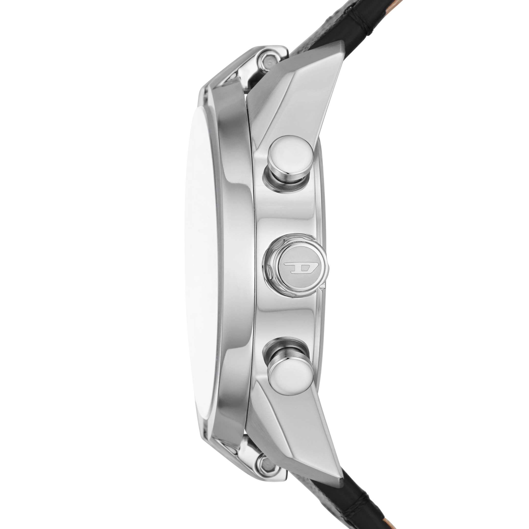 Reloj Diesel analogo, para Hombre, tablero redondo color negro, estilo index, pulso cuero color negro, cronografo