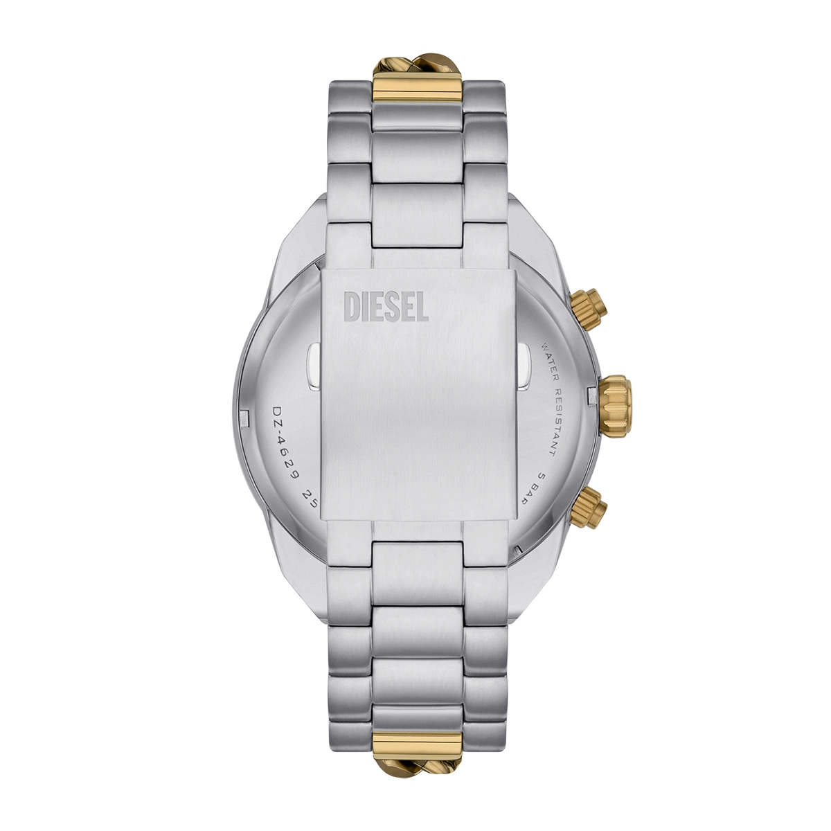 Reloj Diesel analogo, para Hombre, tablero redondo colores plateado y dorado, estilo index + arabigo, pulso acero colores plateado y dorado, calendario, cronografo