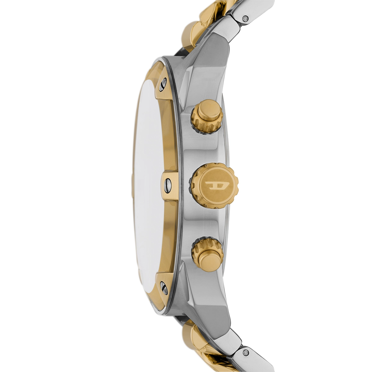 Reloj Diesel analogo, para Hombre, tablero redondo colores plateado y dorado, estilo index + arabigo, pulso acero colores plateado y dorado, calendario, cronografo