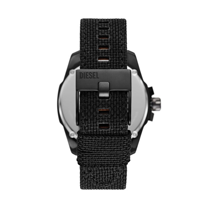 Reloj Diesel analogo, para Hombre, tablero redondo color negro, estilo index + arabigo, pulso lona color negro